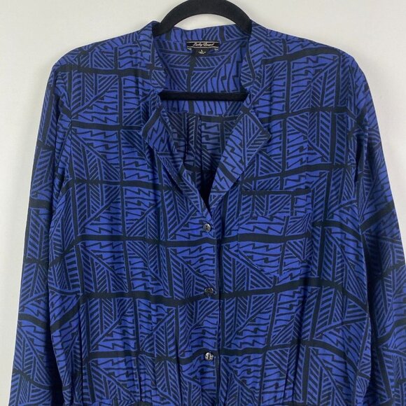 Lucky Brand Tribal Print Romper Dress Size Large Blue Long Sleeve Pockets Hi Lo - Picture 2 of 9